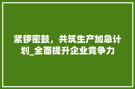紧锣密鼓，共筑生产加急计划_全面提升企业竞争力