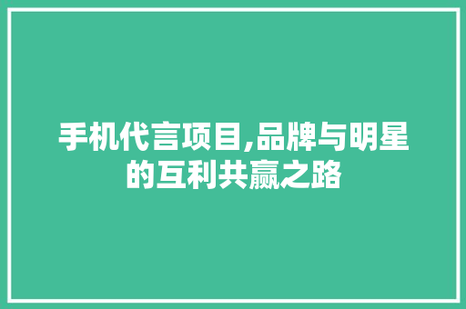 手机代言项目,品牌与明星的互利共赢之路