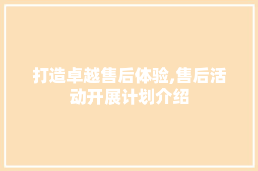 打造卓越售后体验,售后活动开展计划介绍