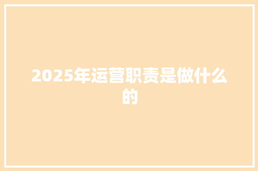 2025年运营职责是做什么的