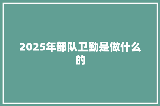 2025年部队卫勤是做什么的 生活类