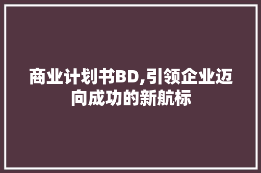 商业计划书BD,引领企业迈向成功的新航标