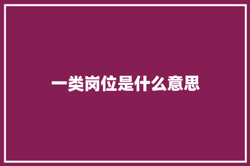 一类岗位是什么意思