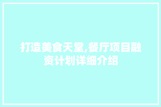 打造美食天堂,餐厅项目融资计划详细介绍