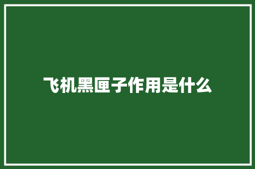 飞机黑匣子作用是什么