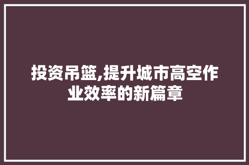 投资吊篮,提升城市高空作业效率的新篇章
