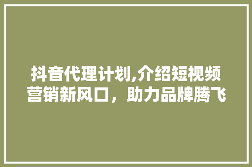 抖音代理计划,介绍短视频营销新风口，助力品牌腾飞