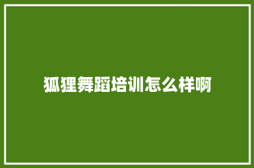狐狸舞蹈培训怎么样啊