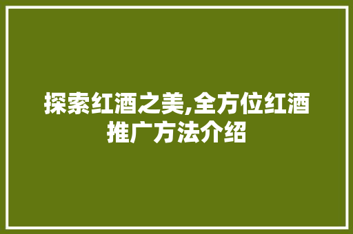 探索红酒之美,全方位红酒推广方法介绍