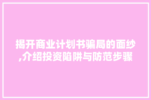 揭开商业计划书骗局的面纱,介绍投资陷阱与防范步骤