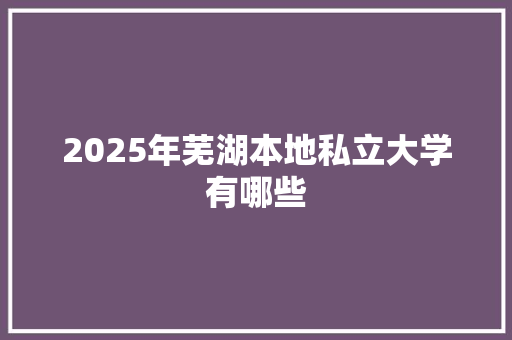 2025年芜湖本地私立大学有哪些