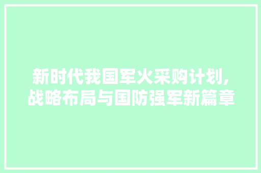 新时代我国军火采购计划,战略布局与国防强军新篇章