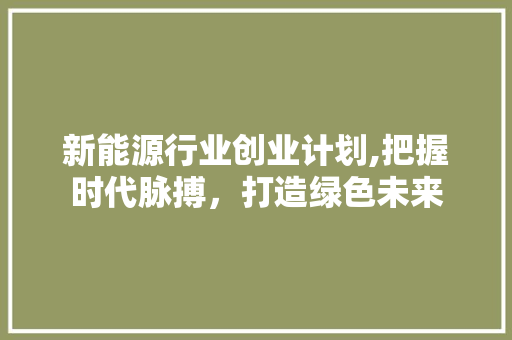 新能源行业创业计划,把握时代脉搏，打造绿色未来