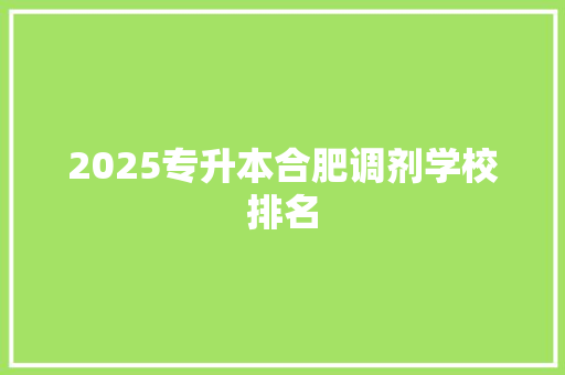 2025专升本合肥调剂学校排名