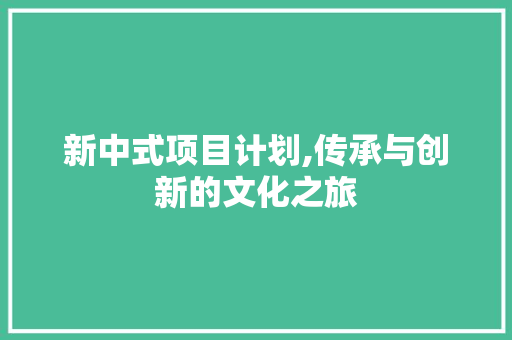 新中式项目计划,传承与创新的文化之旅