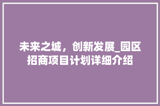 未来之城，创新发展_园区招商项目计划详细介绍