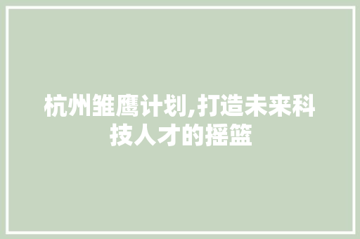 杭州雏鹰计划,打造未来科技人才的摇篮