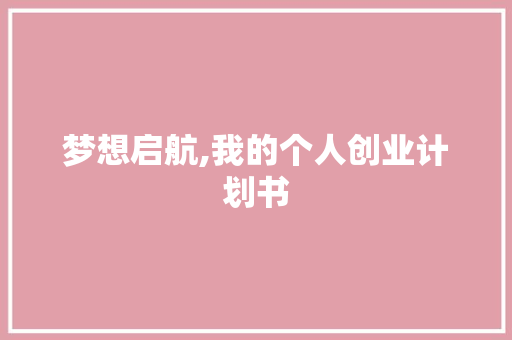梦想启航,我的个人创业计划书