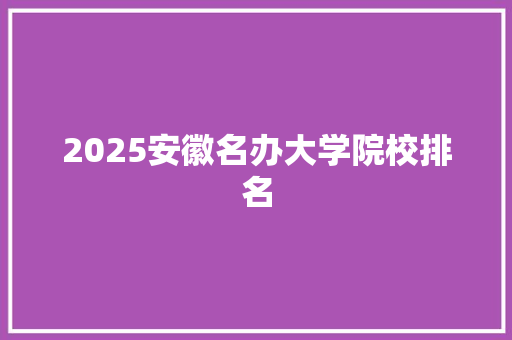 2025安徽名办大学院校排名