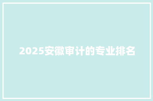 2025安徽审计的专业排名