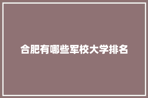 合肥有哪些军校大学排名