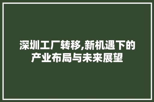 深圳工厂转移,新机遇下的产业布局与未来展望