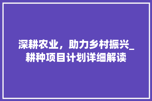 深耕农业，助力乡村振兴_耕种项目计划详细解读