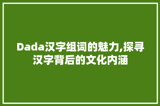 Dada汉字组词的魅力,探寻汉字背后的文化内涵