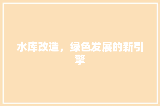 水库改造，绿色发展的新引擎
