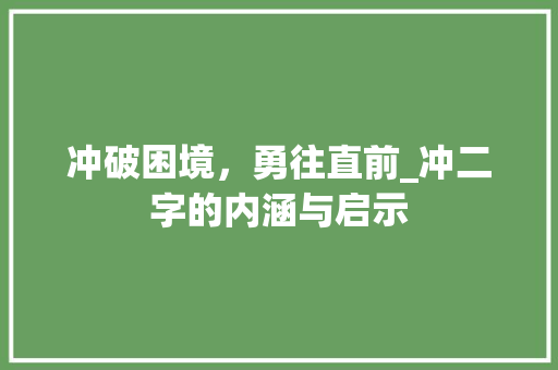 冲破困境，勇往直前_冲二字的内涵与启示
