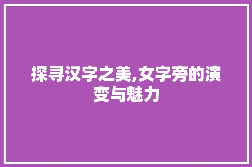 探寻汉字之美,女字旁的演变与魅力 工作类