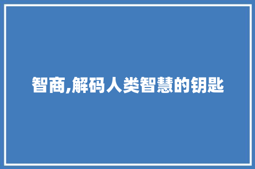 智商,解码人类智慧的钥匙