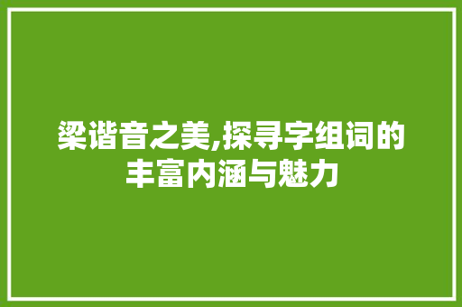 梁谐音之美,探寻字组词的丰富内涵与魅力
