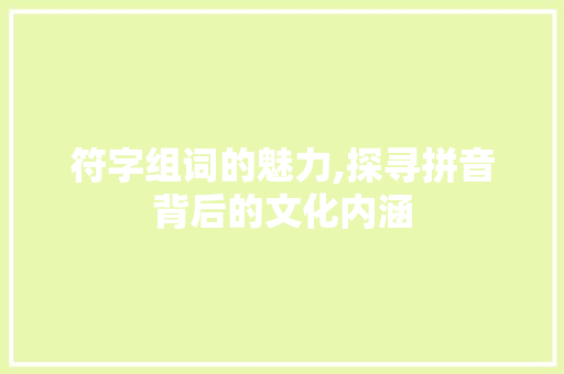 符字组词的魅力,探寻拼音背后的文化内涵