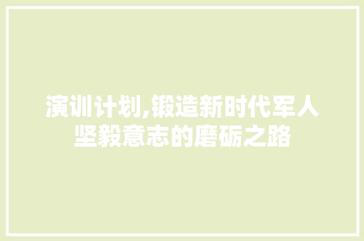 演训计划,锻造新时代军人坚毅意志的磨砺之路
