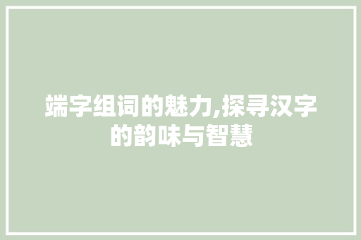 端字组词的魅力,探寻汉字的韵味与智慧