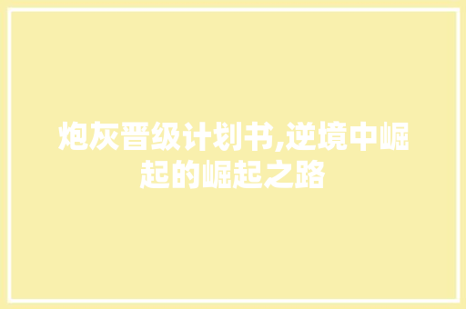 炮灰晋级计划书,逆境中崛起的崛起之路 商业文稿