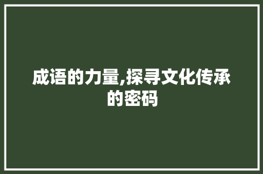 成语的力量,探寻文化传承的密码