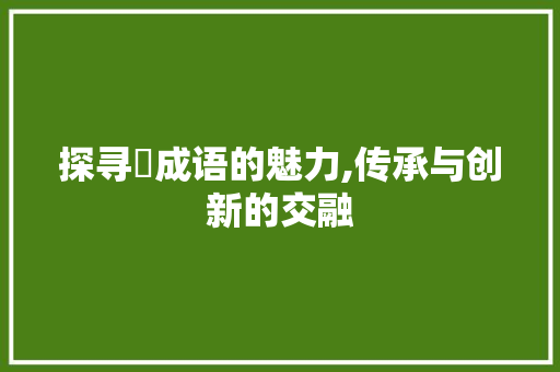 探寻旪成语的魅力,传承与创新的交融