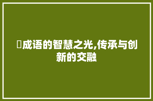 氷成语的智慧之光,传承与创新的交融