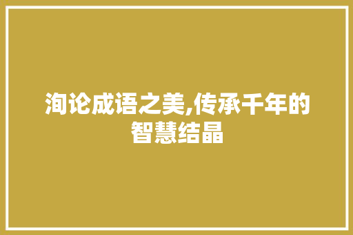 洵论成语之美,传承千年的智慧结晶