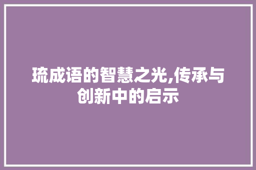 琉成语的智慧之光,传承与创新中的启示