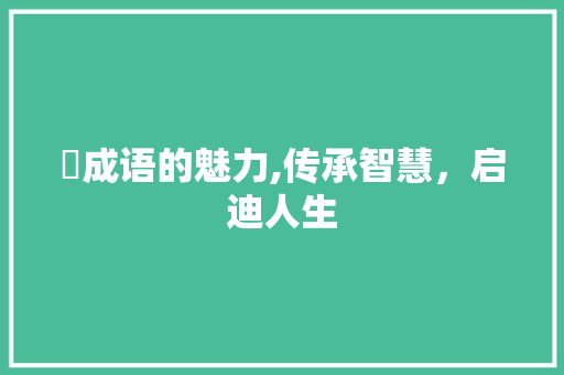 瑀成语的魅力,传承智慧，启迪人生