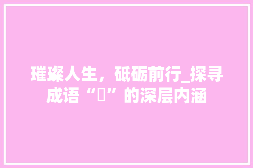 璀璨人生，砥砺前行_探寻成语“璟”的深层内涵 采访稿