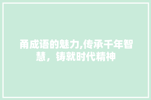 甬成语的魅力,传承千年智慧，铸就时代精神