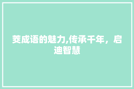 茭成语的魅力,传承千年，启迪智慧