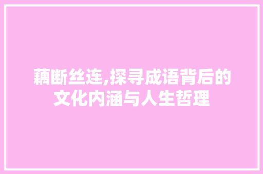 藕断丝连,探寻成语背后的文化内涵与人生哲理