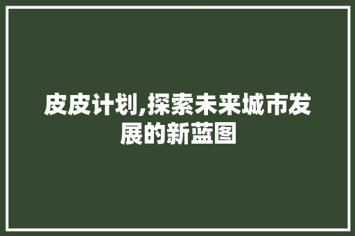 皮皮计划,探索未来城市发展的新蓝图 生活类