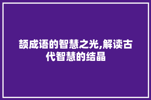 颉成语的智慧之光,解读古代智慧的结晶