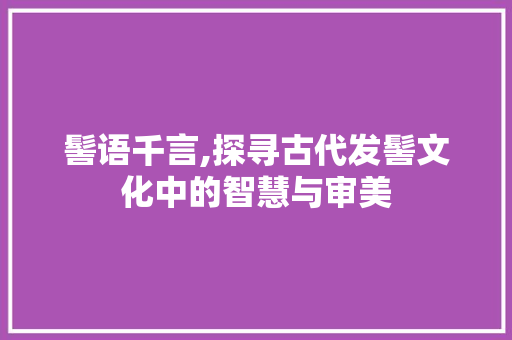 髻语千言,探寻古代发髻文化中的智慧与审美